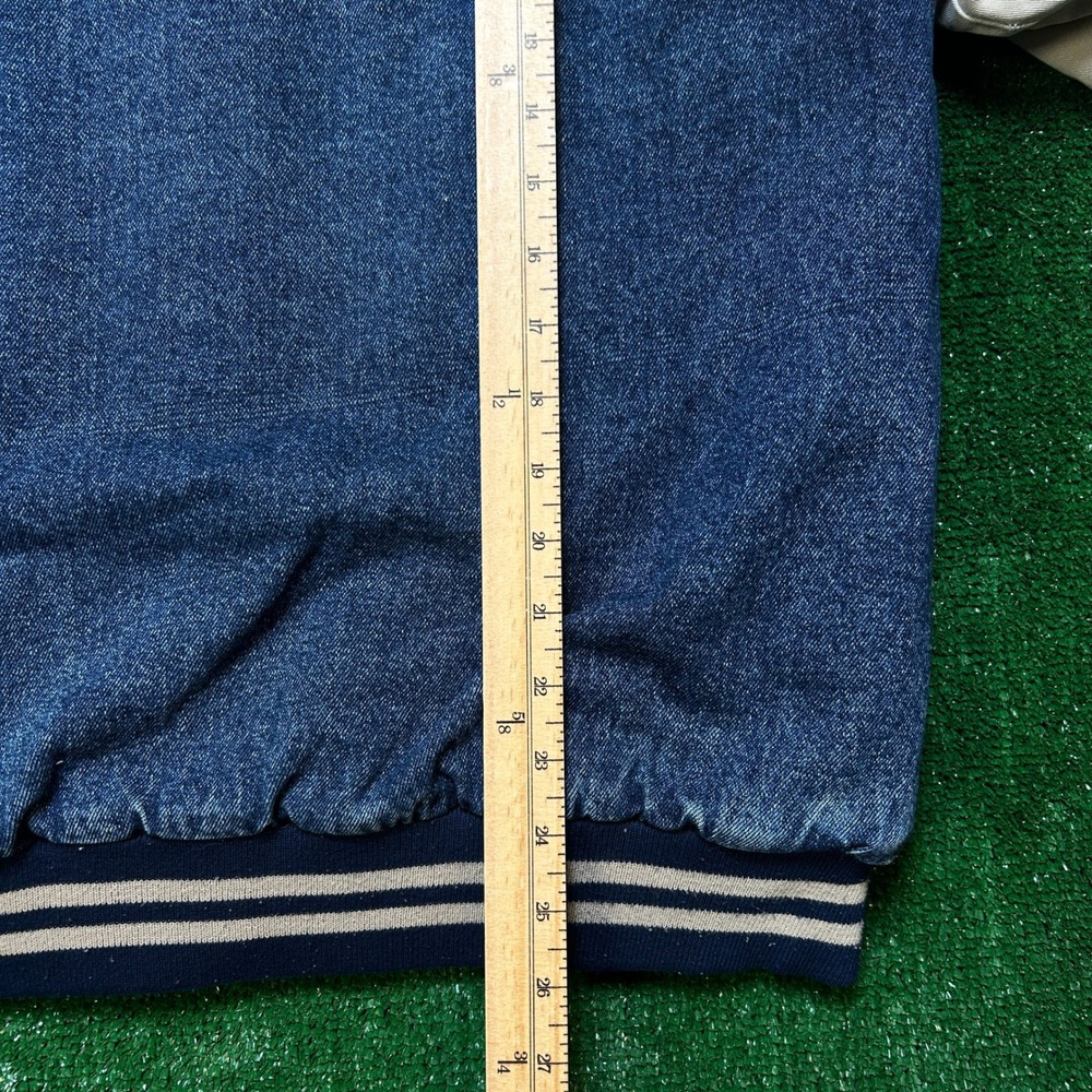 Y2K / Vintage Basic Editions Denim Varsity M Blue Bomber Two Tone Removable Hood - Picture 13 of 13